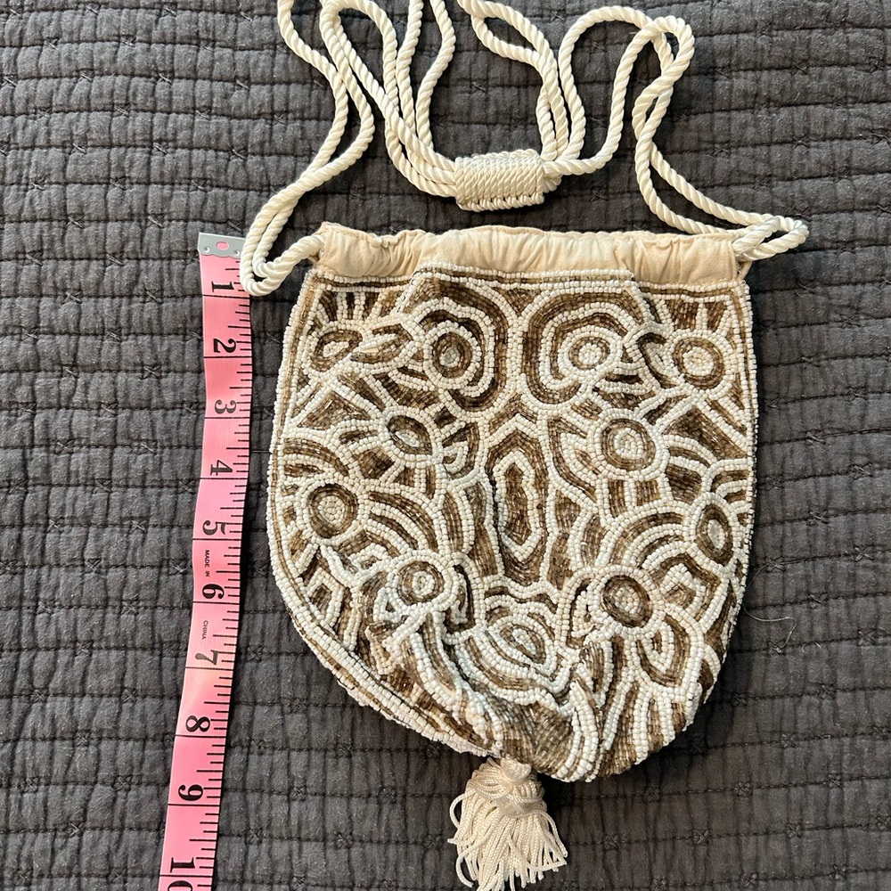 Beaded Cream and bronze crystal beaded  Bag